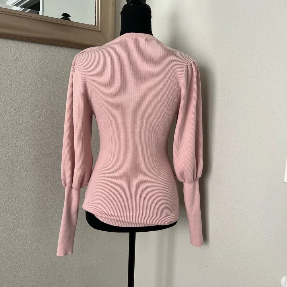 Milly Ribbed Puff Balloon Sleeve Sweater Blush Pink Top - Picture 4 of 7